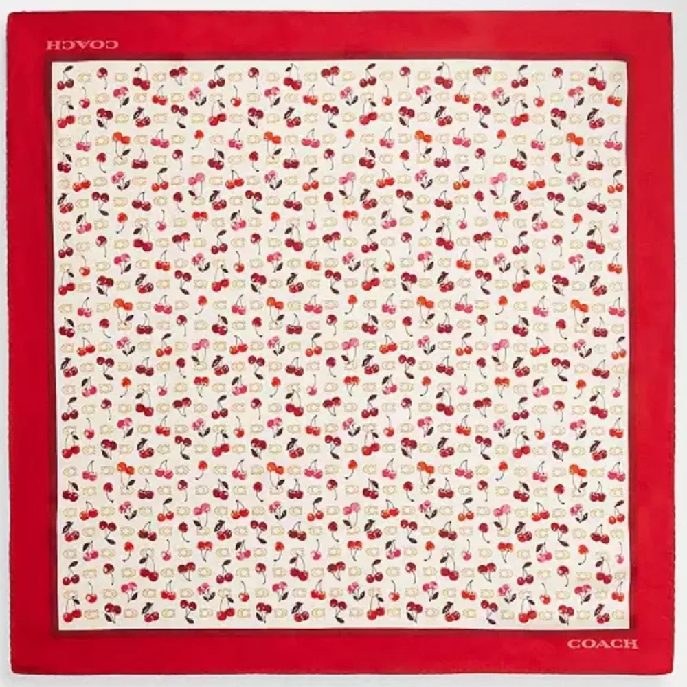 Sculpted, cherries, print silk bandana scarf - Picture 3 of 7